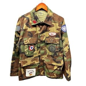 US Military Men's Small Regular BDU Field Jacket Woodland Camo Custom Patches